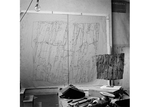 Consagra's studio in Rome, 1962  Photo: Ugo Mulas, © Ugo Mulas Heirs. All rights reserved
